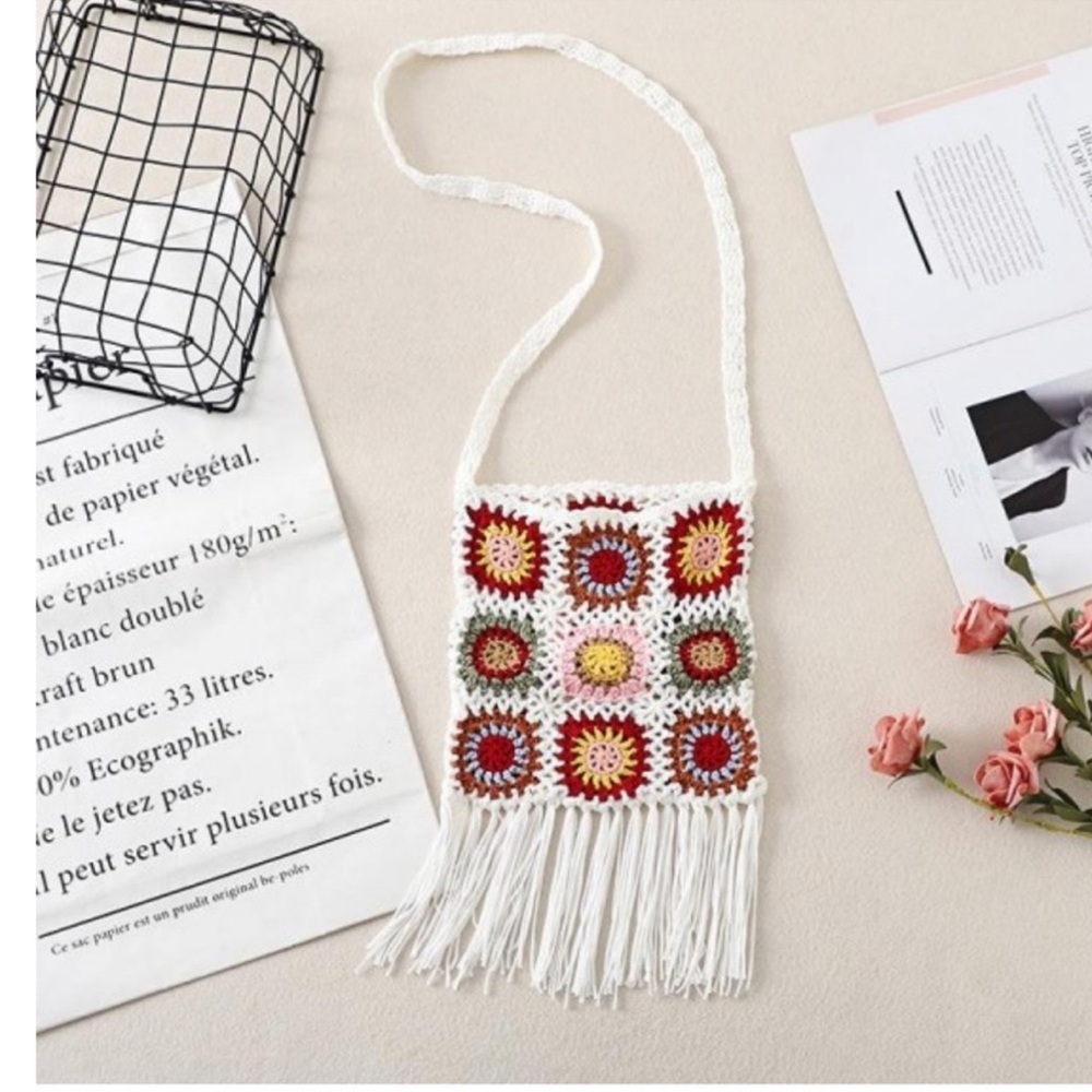 Bohemian Crochet Granny Square Boho Tassel Purse - Picture 3 of 3